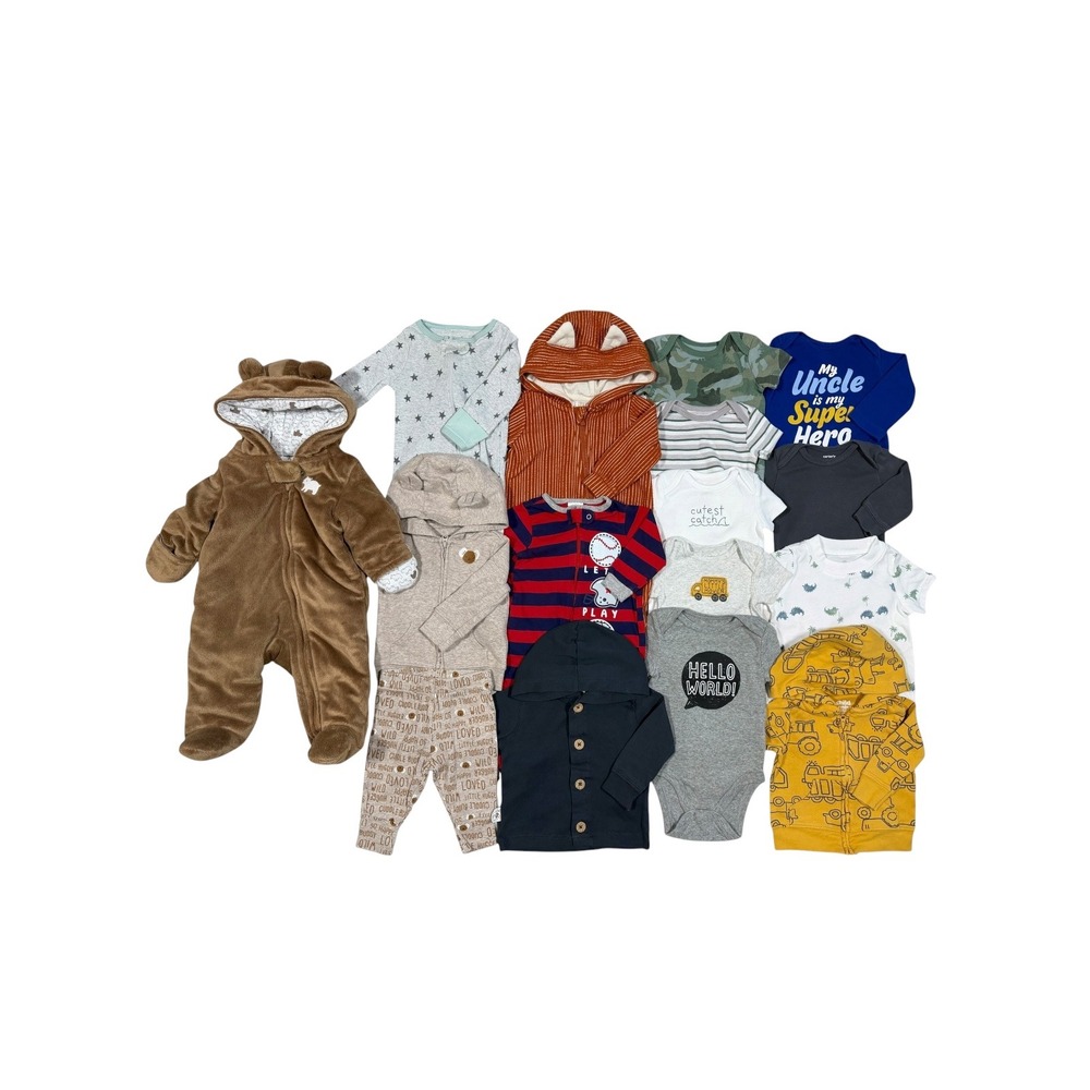 Baby Boy 0-3M Clothing Bundle 16pc Carter's Gerber Pram Suit Hoodies Bodysuits